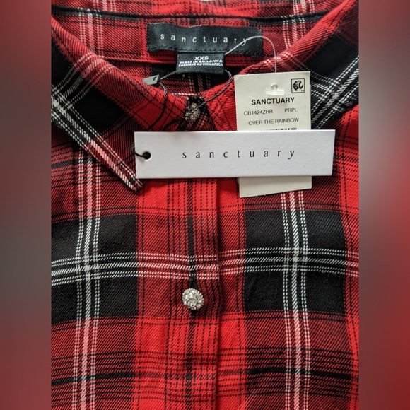 NEW Revolve Sanctuary Plaid Red Black Button Down Shirt - Picture 3 of 4